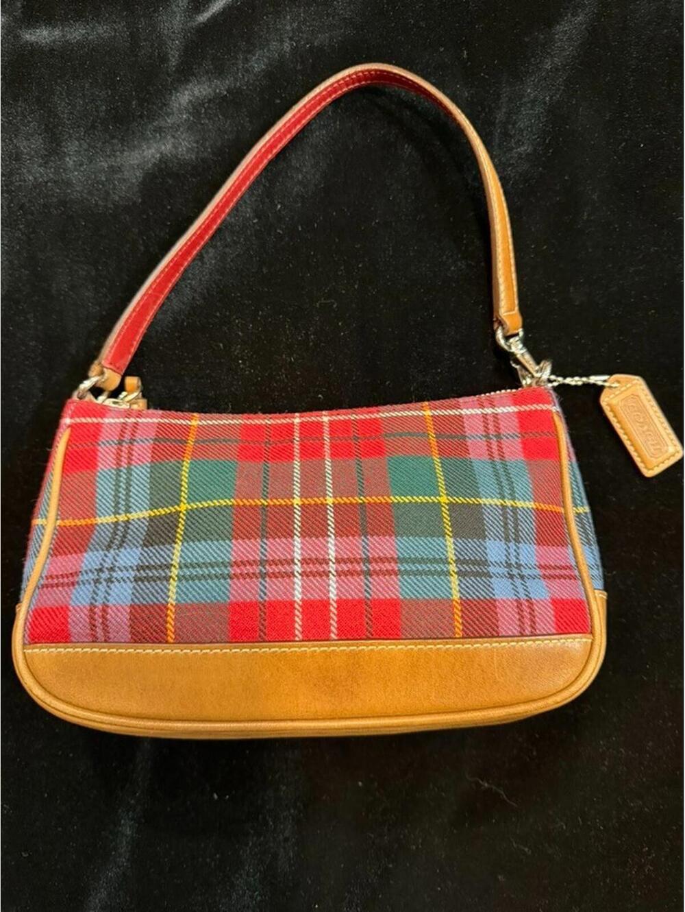 Coach Tartan Plaid Mini Shoulder Bag with Leather Trim